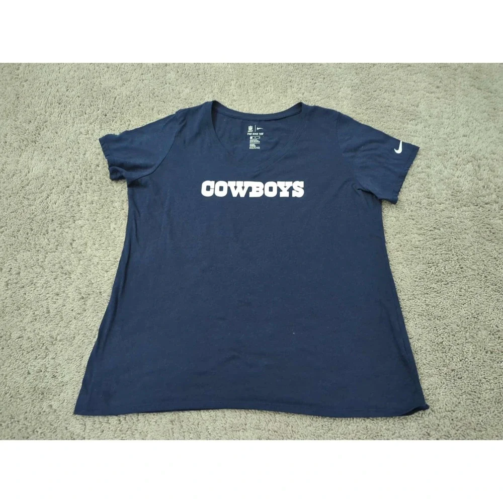 Dallas‎ Cowboys T Shirt Womens XL V-Neck Short Sleeve NFL The Nike Tee Blue